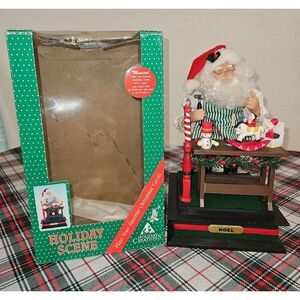 VNTG Holiday Creations Musical Santa Claus Workshop Figurine Holiday Decor